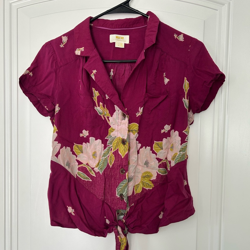MAEVE by ANTHROPOLOGY Women's Floral Burgundy Top. Size 2